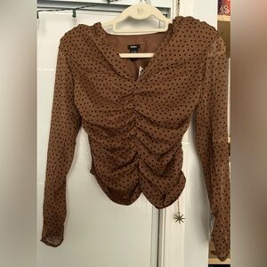 Brown Polka Dot Cinch Top